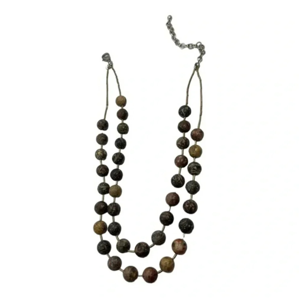 Chicos Double String Fashion Beaded Earthtones Necklace‎ Extender Chain Clasp​​​